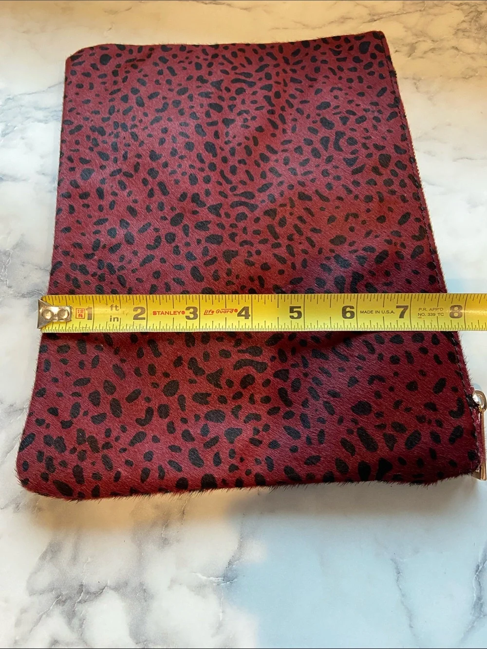 Sole Society Burgundy Leopard Print Zip Clutch with Gold Hardware